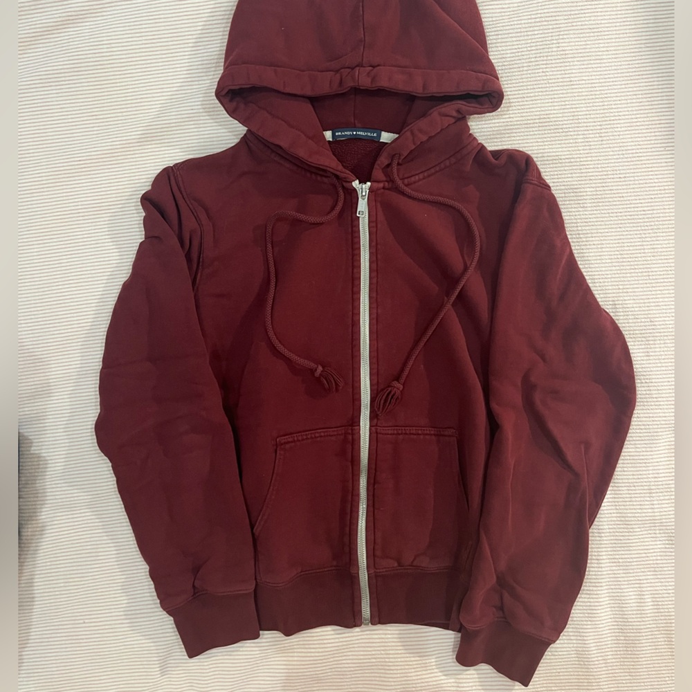 Brandy Melville Burgundy Zip-Up Hoodie